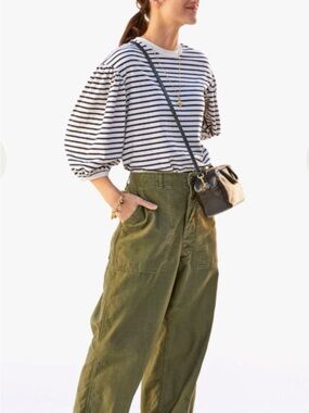 Clare V Drop Shoulder Tee in Navy and Cream Yarn Dye Stripe
